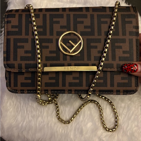 Fashion Jewelry Handbags - Fashion FF Brown and Black Chain Shoulder Bag